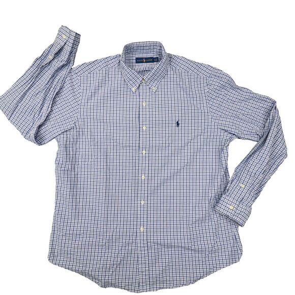 Ralph Lauren Men's Blue White Plaid‎ Button Up Long Sleeve Shirt size XL - Picture 1 of 8